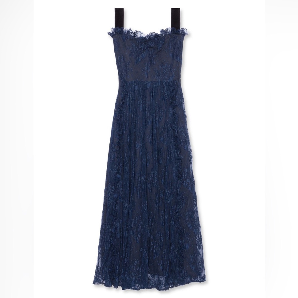 Alexa Chung Elegant Midnight Blue Chantilly Lace Dress